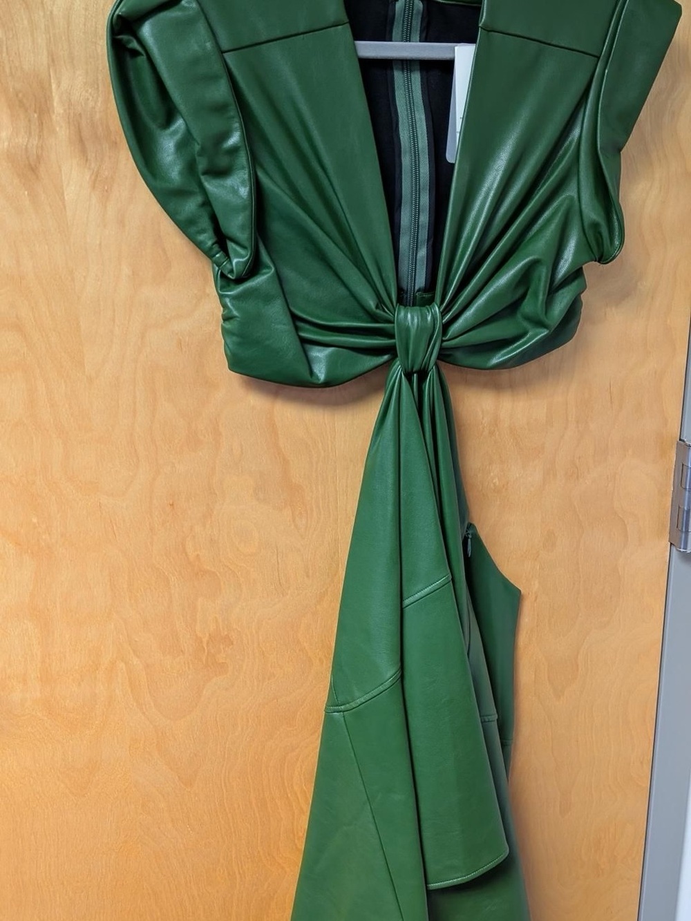 A.L.C. Forest Green Faux Leather Tie-Waist Jacket Dress